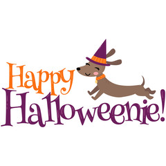 Vector Happy Halloweenie Dachshund Halloween Phrase Illustration