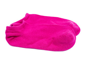 Woman's original ankle low rise raspberry color socks isolated on white background