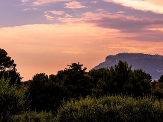 Tête de Chien (Dog's Head) at sunset, near the medieval village of La Turbie and above the Principality of Monaco, in French Riviera, Cote d’Azur, France