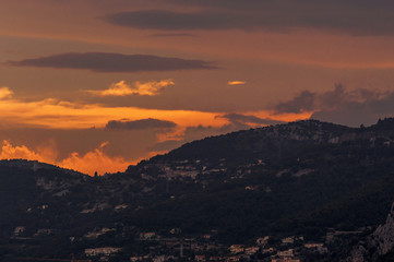 Tête de Chien (Dog's Head) at sunset, near the medieval village of La Turbie and above the Principality of Monaco, in French Riviera, Cote d’Azur, France
