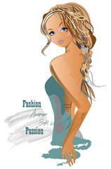 Series of Fashion cute girls sketches with accessories. Beautiful women. Hand drawn vector illustration.