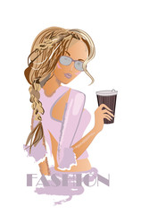 Series of Fashion cute girls sketches with accessories. Beautiful women. Hand drawn vector illustration.
