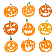 Cute pumpkin vector set. Pumpkin emotions Halloween collection on white background