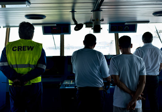 officers on bridge in a merchant vessel