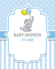 baby shower boy. Cute elephant with balloons. space for text