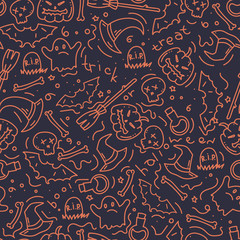 Decorative seamless haloween pattern in doodle simple style