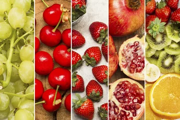 Fotobehang Composición con frutas variadas. Vista de frente y de cerca © Mercedes Fittipaldi