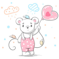 Funny, cute teddy bear - cartoon illustration.