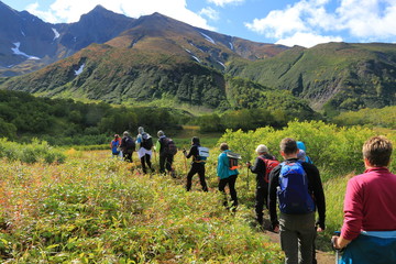 Fototapeta na wymiar hikers in the mountains