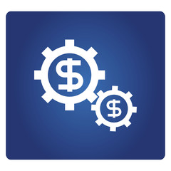 money and gears icon in blue background