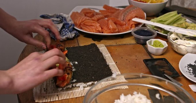 Rolling sushi. Homemade food, diy.