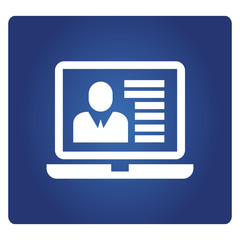 business people profile on laptop screen icon in blue background