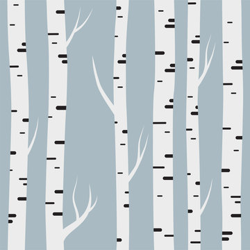 seamless pattern with birch trees. Design element for wallpapers, web site background, baby shower invitation, birthday card, scrapbooking, fabric print etc. Vector illustration. © jennylipmic