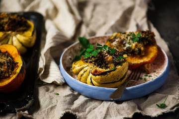 Stuffed pumpkin with millet.selective focus