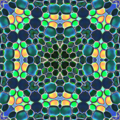 Kaleidoscopic pattern of oil drops on water