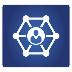 people connection in hexagonal diagram icon in blue background