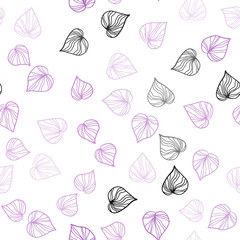 Light Purple vector seamless doodle backdrop with leaves.