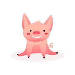 Cute little pig on white background.. Cartoon vector character. Children illustration