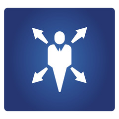 people and arrows for decision making concept icon in blue background