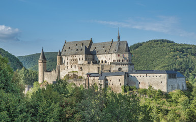 Fototapeta na wymiar The Vianden castle on a blue sky background , Luxembourg, Europe