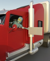 robot in car 3d render.