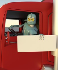 robot in car 3d render.