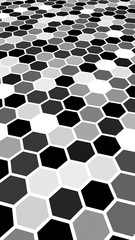 White honeycomb with a gradient color. Perspective view on polygon look like honeycomb. Extruded, bump cell. Isometric geometry. 3D illustration