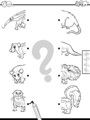 match halves of animal characters game color book