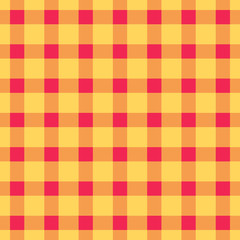 Seamless pattern check plaid fabric texture. Red with orange color cage diagonal background Vector illustration.