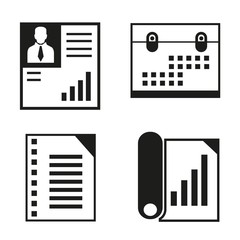 office supplies, resume, document and calendar icons