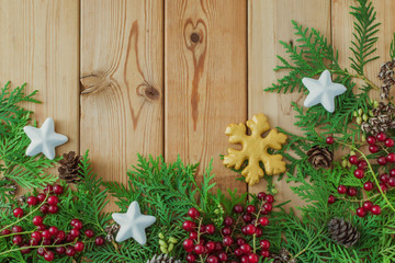 Fototapeta na wymiar Holiday background with christmas branches and decoration