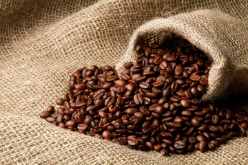 Canvas Sack with Scattered Coffee Beans