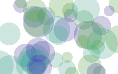 Multicolored translucent circles on a white background. Green tones. 3D illustration