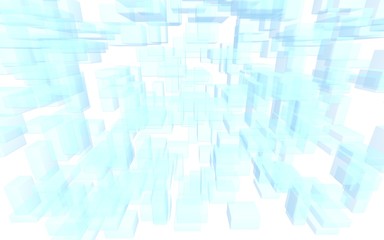 Blue and white abstract digital and technology background. The pattern with repeating rectangles. 3D illustration