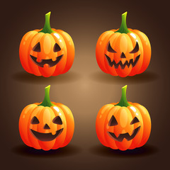 Set of halloween pumpkins, funny faces. Autumn holidays. Vector illustration EPS10.
