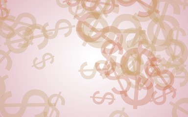 Multicolored translucent dollar signs on white background. Orange tones. 3D illustration