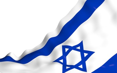 The flag of Israel. State symbol of the State of Israel. A blue Star of David between two horizontal blue stripes on a white field. 3d illustration