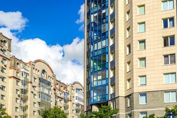 Facades of skyscrapers, close-up.