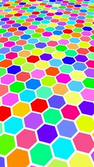 Honeycomb multi-colored. Perspective view on polygon look like honeycomb. Wavy surface. Isometric geometry. 3D illustration