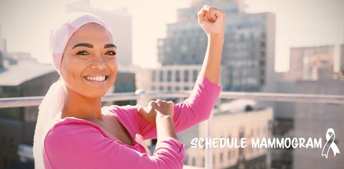 Composite image of schedule mammogram text with breast cancer