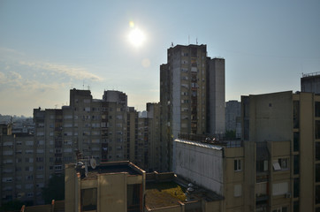 Sunrise over residential buildings