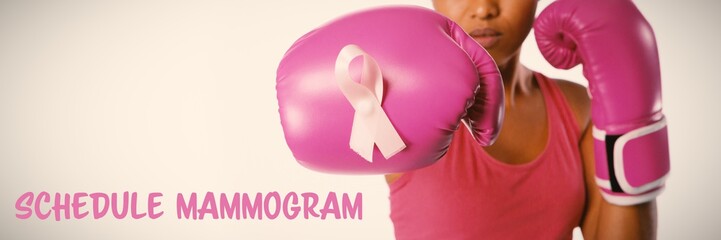 Composite image of schedule mammogram text with breast cancer