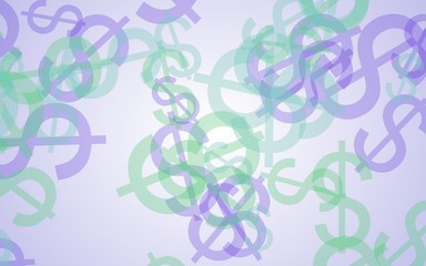 Multicolored translucent dollar signs on white background. Green tones. 3D illustration