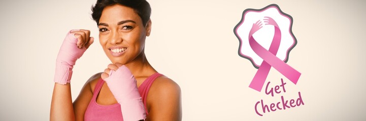 Composite image of breast cancer awareness ribbons with get