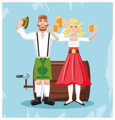 german couple with beers oktoberfest celebration