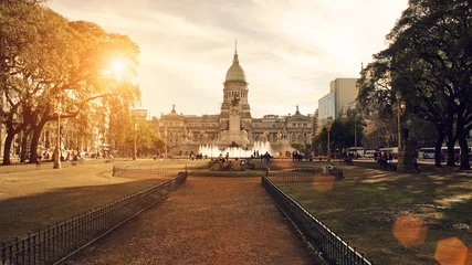 Poster de jardin Buenos Aires Buenos Aires, bâtiment du Congrès national sur un coucher de soleil