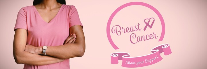 Fototapeta premium Composite image of women in pink for breast cancer focus on