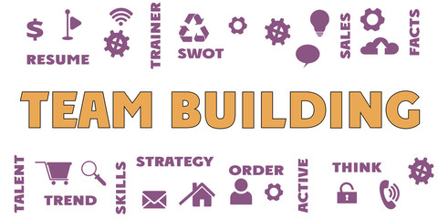 TEAM BUILDING Tag Word Gears and Icons Cloud. Modern Style
