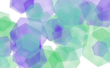 Multicolored translucent hexagons on white background. Green tones. 3D illustration