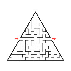 An abstract triangular labyrinth with an entrance and an exit. An interesting and useful game for children. Simple flat vector illustration isolated on white background.